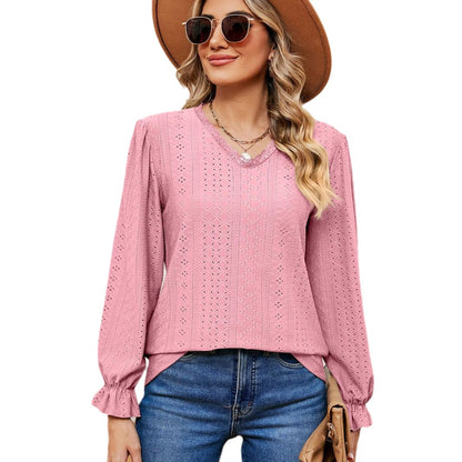Damen elegantes Blusentop mit aufwendigem Lochmuster und lässigem Schnitt Stalluxe