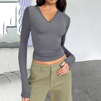 Damen Langarmshirt mit V-Ausschnitt und figurbetonendem Schnitt Stalluxe