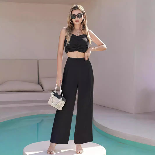 Damen Weite Chiffon-Hose mit elastischem Bund Stalluxe