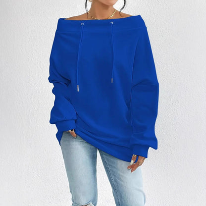 Damen lässiges Sweatshirt mit offener Schulterpartie und Kordelzug Stalluxe