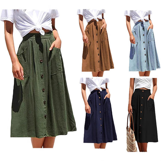 Damen Midi-Rock mit Knopfleiste und praktischen Taschen Stalluxe