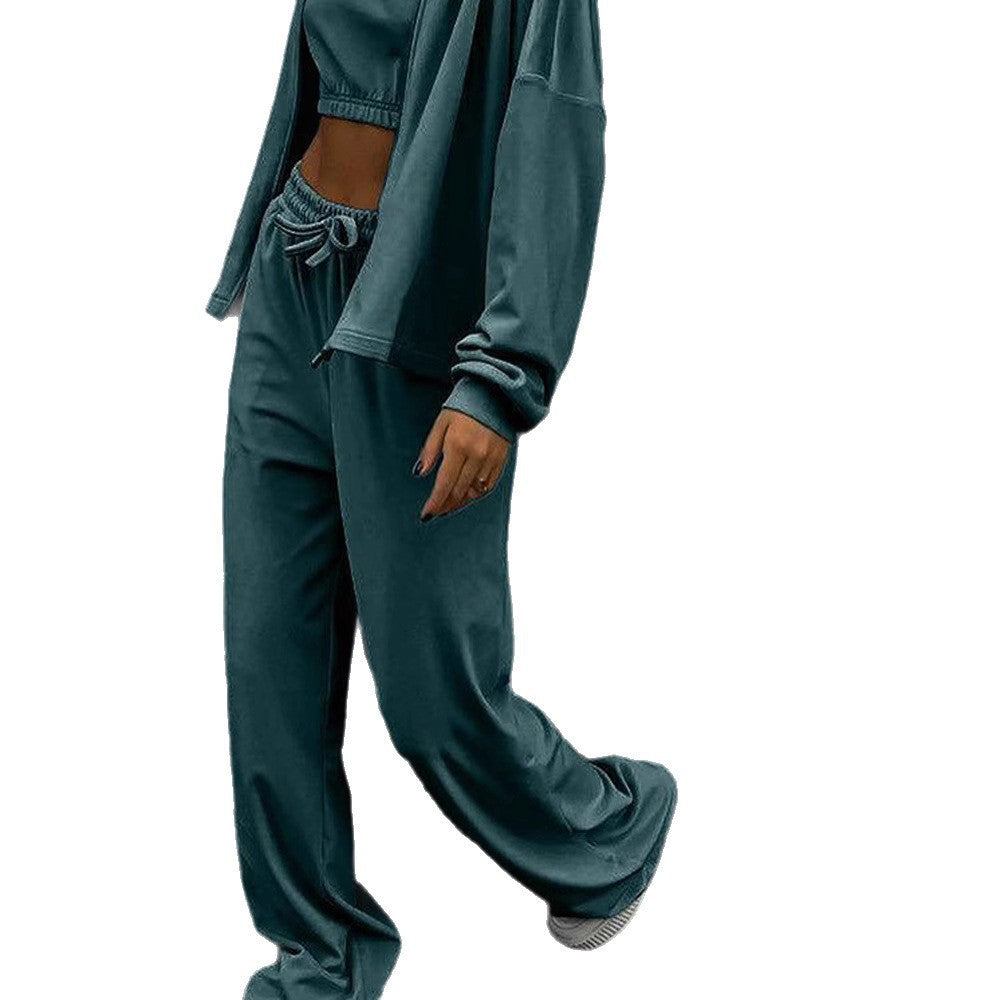 Damen lässiges Sport-Set mit cropped Oberteil und weiten Hosen Stalluxe