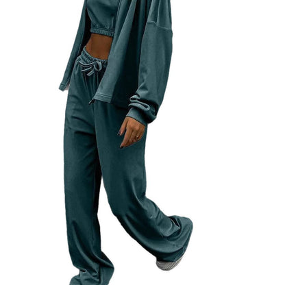 Damen lässiges Sport-Set mit cropped Oberteil und weiten Hosen Stalluxe