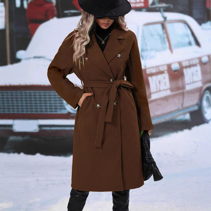 Damen Modischer Wollmantel mit Gürtel Stalluxe