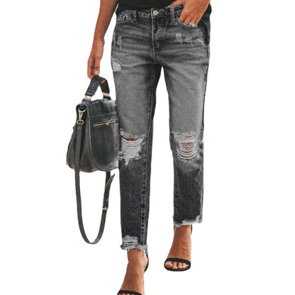 Damen Slim Fit Jeans mit Destroyed-Details und hohem Taillenbund Stalluxe