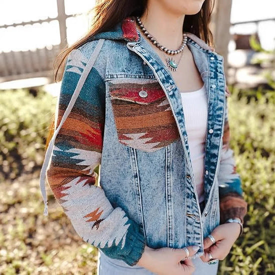 Damen Denimjacke im lässigen Boho-Stil mit Kapuze Stalluxe