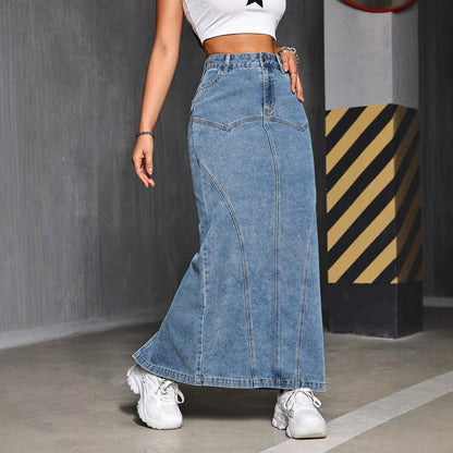 Damen Maxirock aus Denim mit figurschmeichelndem Schnitt und praktischen Taschen Stalluxe