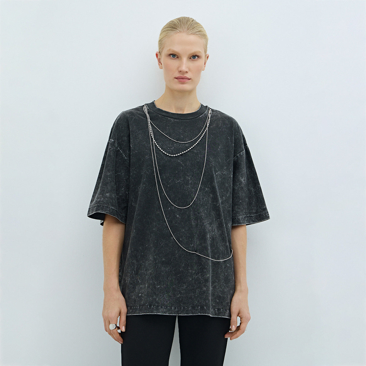 Damen Oversized T-Shirt mit dekorativem Kettenakzent Stalluxe