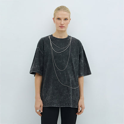 Damen Oversized T-Shirt mit dekorativem Kettenakzent Stalluxe