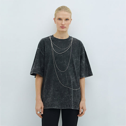 Damen Oversized T-Shirt mit dekorativem Kettenakzent Stalluxe