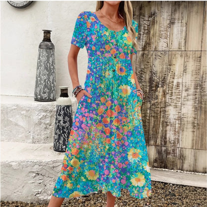 Damen Maxi-Kleid mit floralem Design und praktischen Taschen Stalluxe