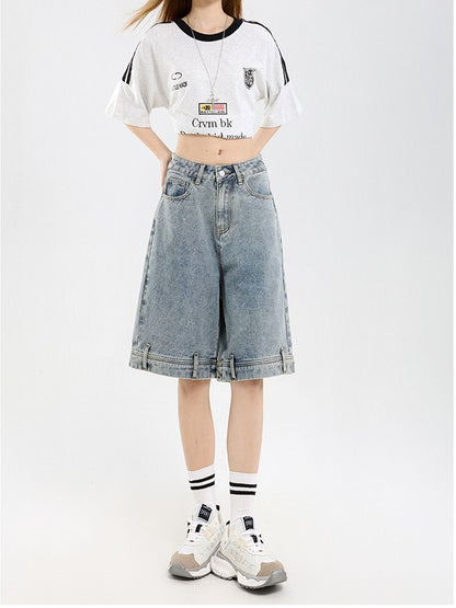 Damen klassische Denim-Shorts mit weitem Bein Stalluxe