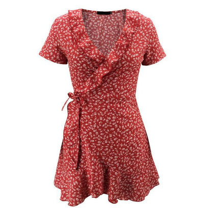 Damen verspieltes Wickelkleid mit Rüschendetails und floralem Muster Stalluxe