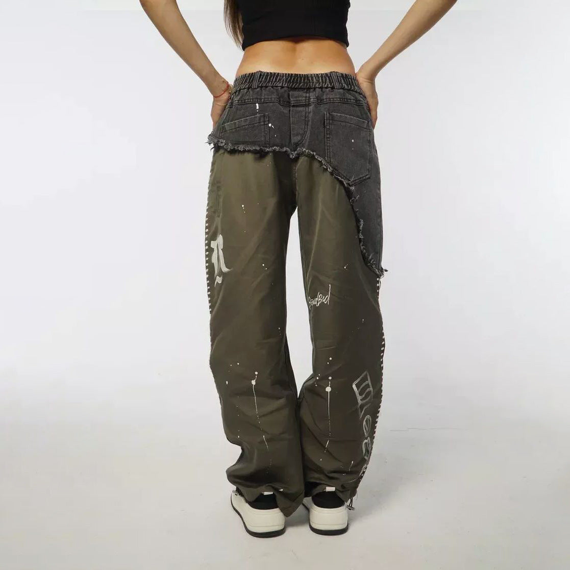 Damen modische Baggy-Jeans mit asymmetrischem Design und einzigartigen Details Stalluxe