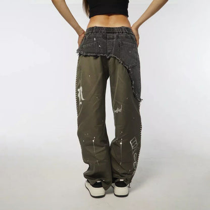 Damen modische Baggy-Jeans mit asymmetrischem Design und einzigartigen Details Stalluxe