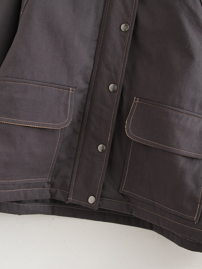 Damen modische Jacke mit kordelisiertem Kragen und praktischen Taschen Stalluxe
