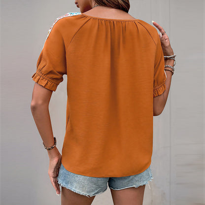 Damen modische Bluse mit gestickten Ärmeln und flexiblem Ausschnitt Stalluxe