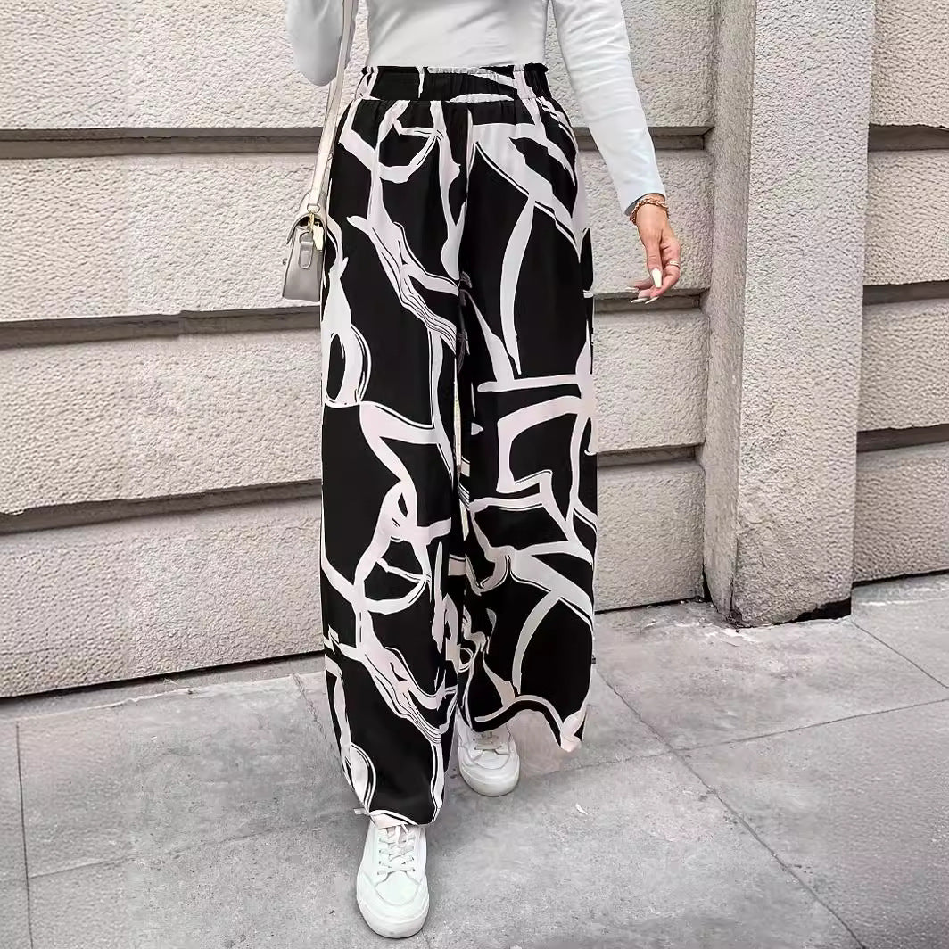 Damen Weit geschnittene Chiffon-Hosen mit modernem Grafikmuster Stalluxe