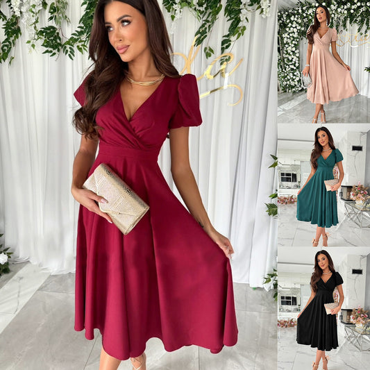 Damen Midi-Rock mit elegantem Wickeldesign und modischen Puffärmeln Stalluxe