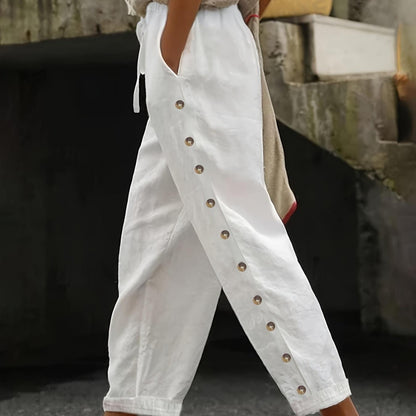 Damen Modische Palazzo-Hose mit Knopfdetails und elastischem Bund Stalluxe