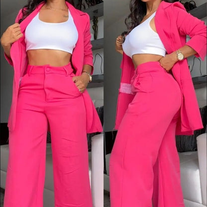 Damen elegantes Blazer- und Hosen-Set mit weitem Schnitt Stalluxe