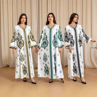 Damen Kaftan-Kleid mit kunstvollem Motiv und lockerer Passform Stalluxe