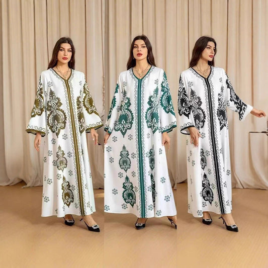 Damen Kaftan-Kleid mit kunstvollem Motiv und lockerer Passform Stalluxe