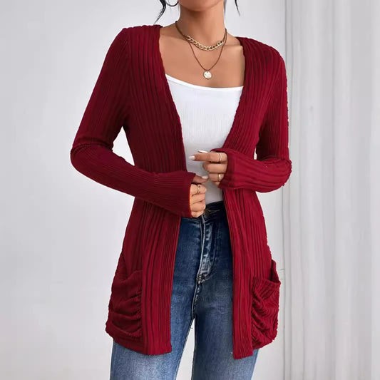 Damen Strickjacke mit raffinierten Rüschen und seitlichen Taschen Stalluxe