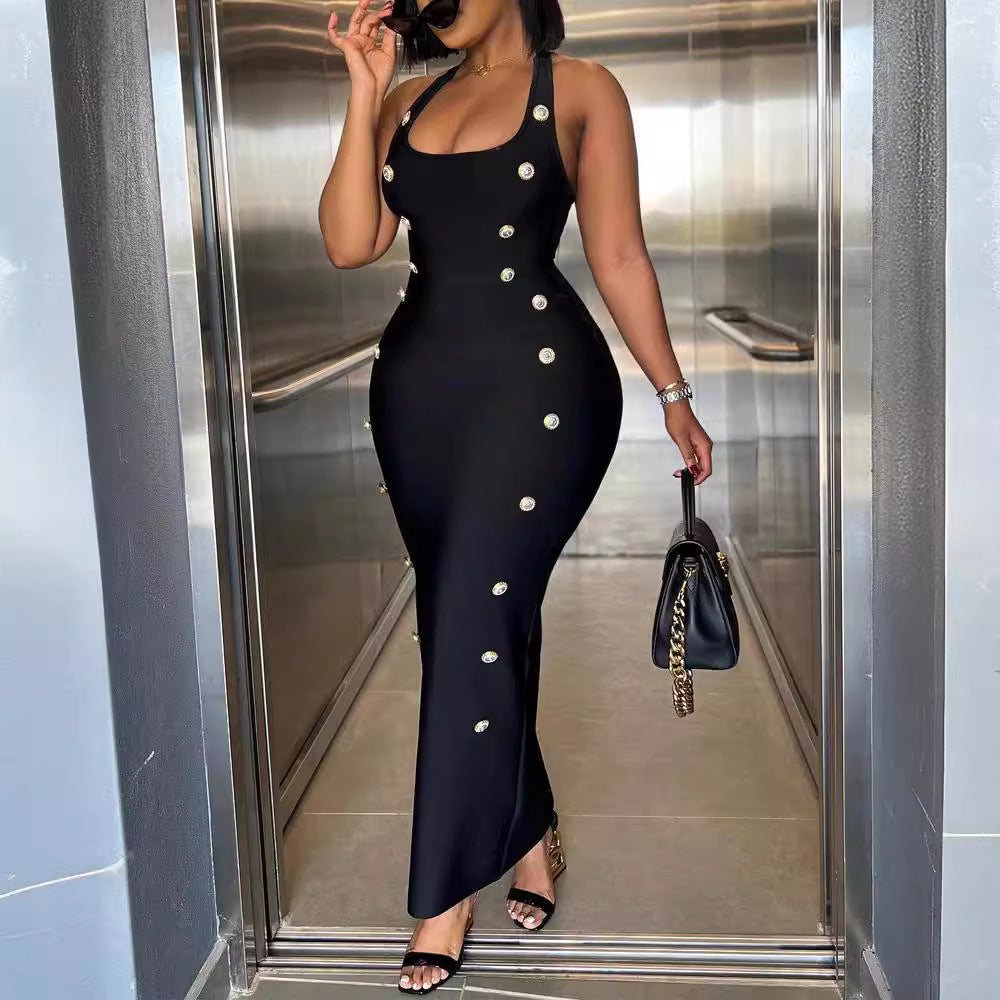 Damen Elegantes Maxikleid mit Knopfdetail und figurbetontem Schnitt Stalluxe