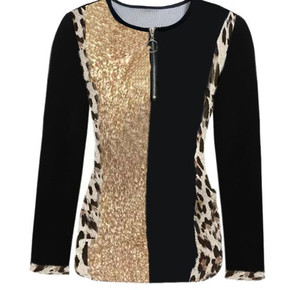 Damen Glitzerndes Oberteil mit Reißverschluss und Animal-Print Stalluxe