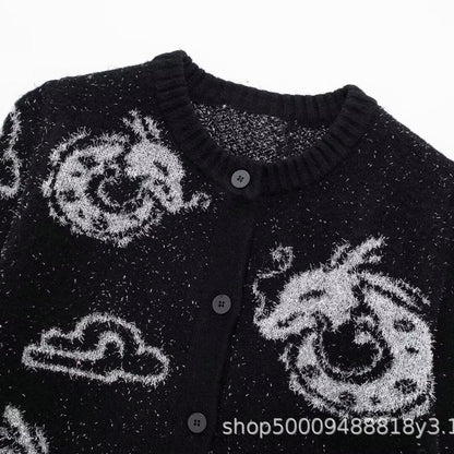 Damen Strickjacke mit einzigartigem Drachenmuster und Knopfverschluss Stalluxe