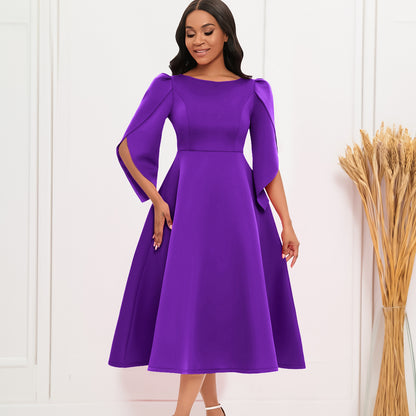 Damen A-Linien Kleid mit eleganten Puffärmeln Stalluxe