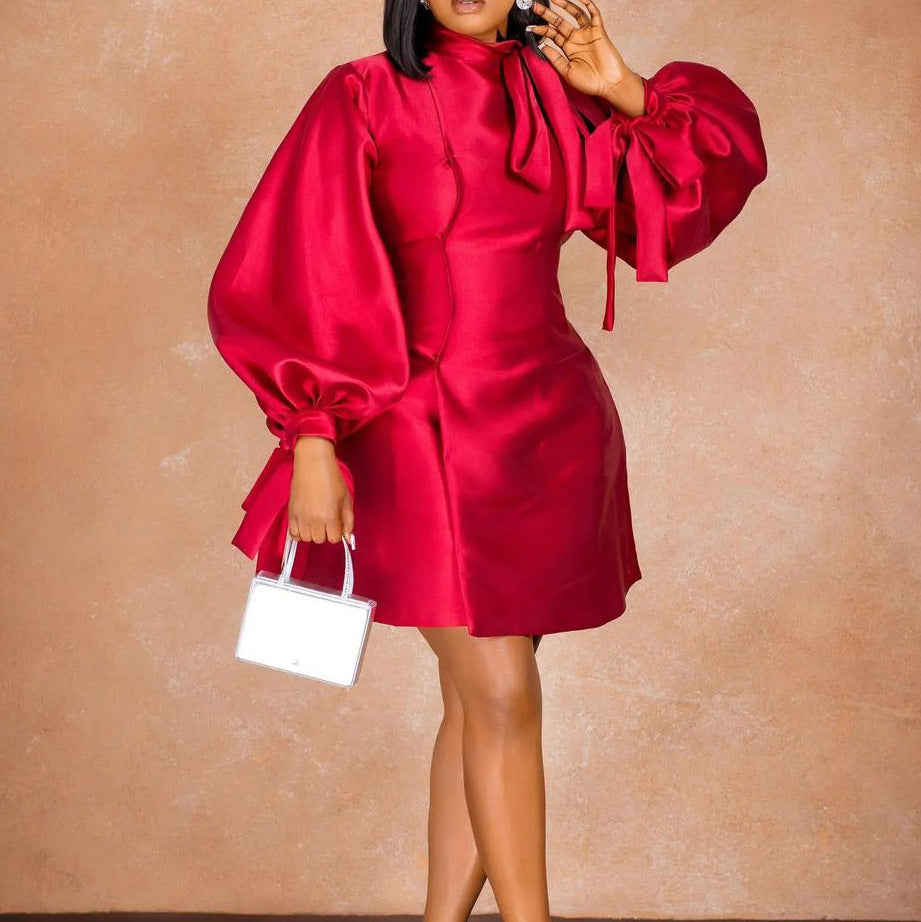 Damen Seidenkleid mit eleganter Schleife Stalluxe