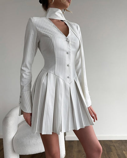 Damen Hemdblusenkleid mit Stehkragen und Faltenwurf Stalluxe