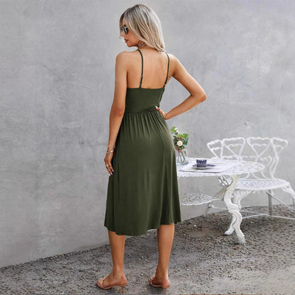 Damen Midikleid mit elegantem V-Ausschnitt und feinen Rüschendetails Stalluxe