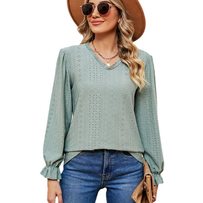 Damen elegantes Blusentop mit aufwendigem Lochmuster und lässigem Schnitt Stalluxe