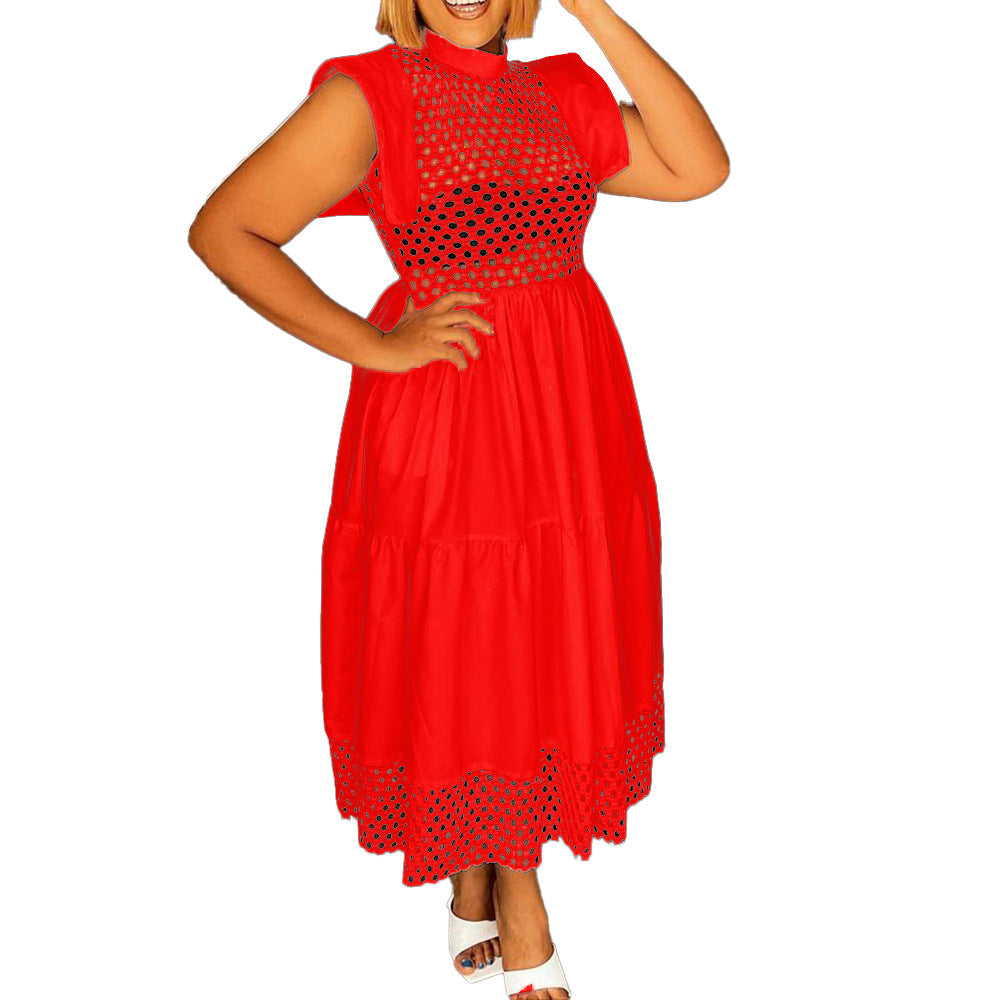 Damen Midi-Kleid mit Netzoberteil und voluminösem Rock Stalluxe