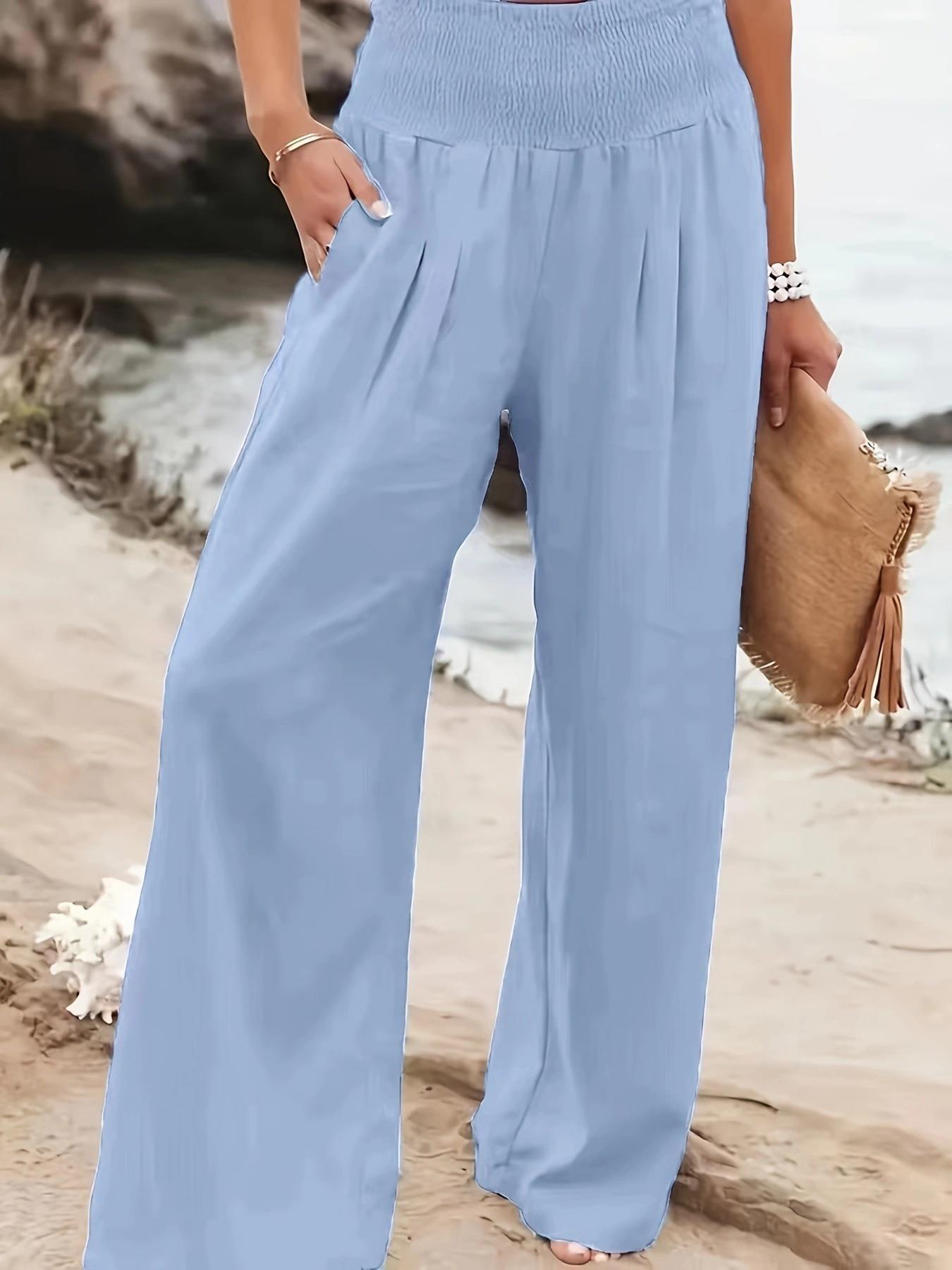 Damen weite Sommerhose mit elastischem Taillenbund und bequemen Taschen Stalluxe