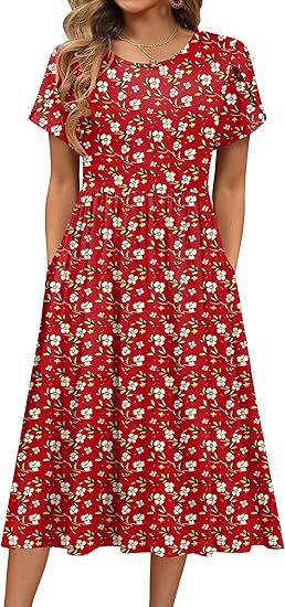 Damen Midi-Kleid mit rundem Halsausschnitt und praktischen Taschen Stalluxe