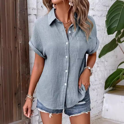 Damen Kurzarm Bluse aus leichter Waffelstruktur Stalluxe
