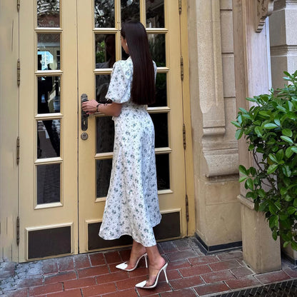 Damen Maxi-Kleid mit Puffärmeln und Schärpenbund Stalluxe