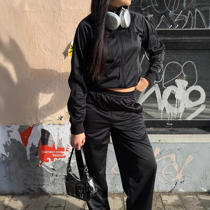 Damen sportliche Trainingsjacke und passende Hose mit hoher Taille Stalluxe
