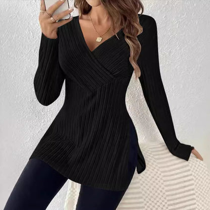 Damen Wickeloberteil mit Rippstruktur und asymmetrischem Schnitt Stalluxe