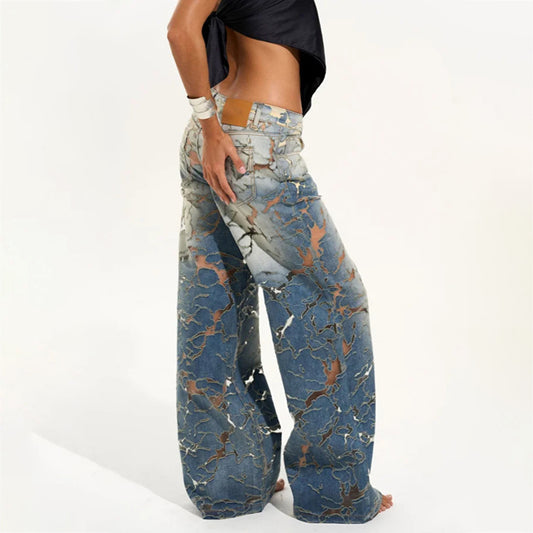 Damen Weit geschnittene Denim-Jeans mit einzigartigen Used-Details Stalluxe