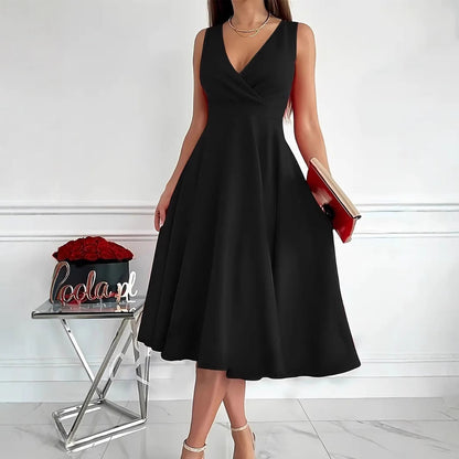 Damen elegantes A-Linie Wickelkleid mit V-Ausschnitt Stalluxe