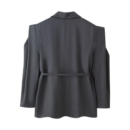 Damen Modische Blazerjacke mit Gürtel und Seidenoptik Stalluxe