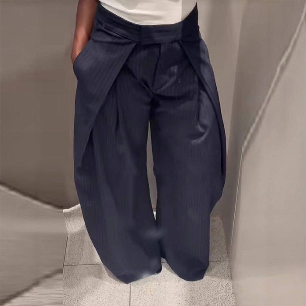 Damen Hochtaillierte Palazzo-Hose mit Faltenwurf und eleganten Streifen Stalluxe