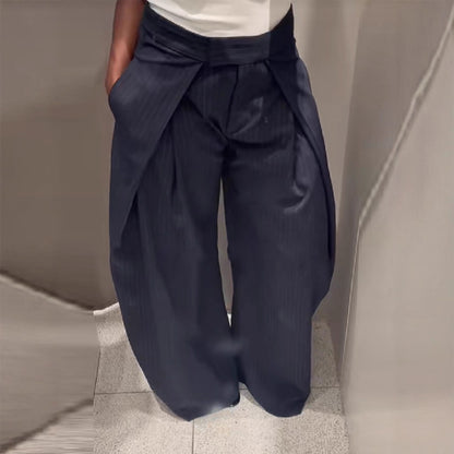 Damen Hochtaillierte Palazzo-Hose mit Faltenwurf und eleganten Streifen Stalluxe