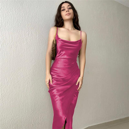 Damen Elegant drapiertes Maxikleid mit sexy Schlitz und schmalen Spaghetti-Trägern Stalluxe