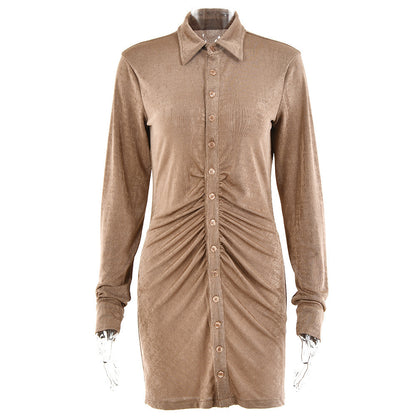 Damen Knielanges Hemdkleid mit Knopfleiste und Raffungen Stalluxe